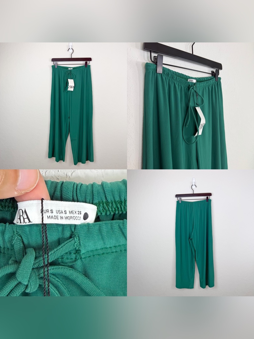 •ZARA• Flowy Gaucho Style Cropped Pants Green Size Small
